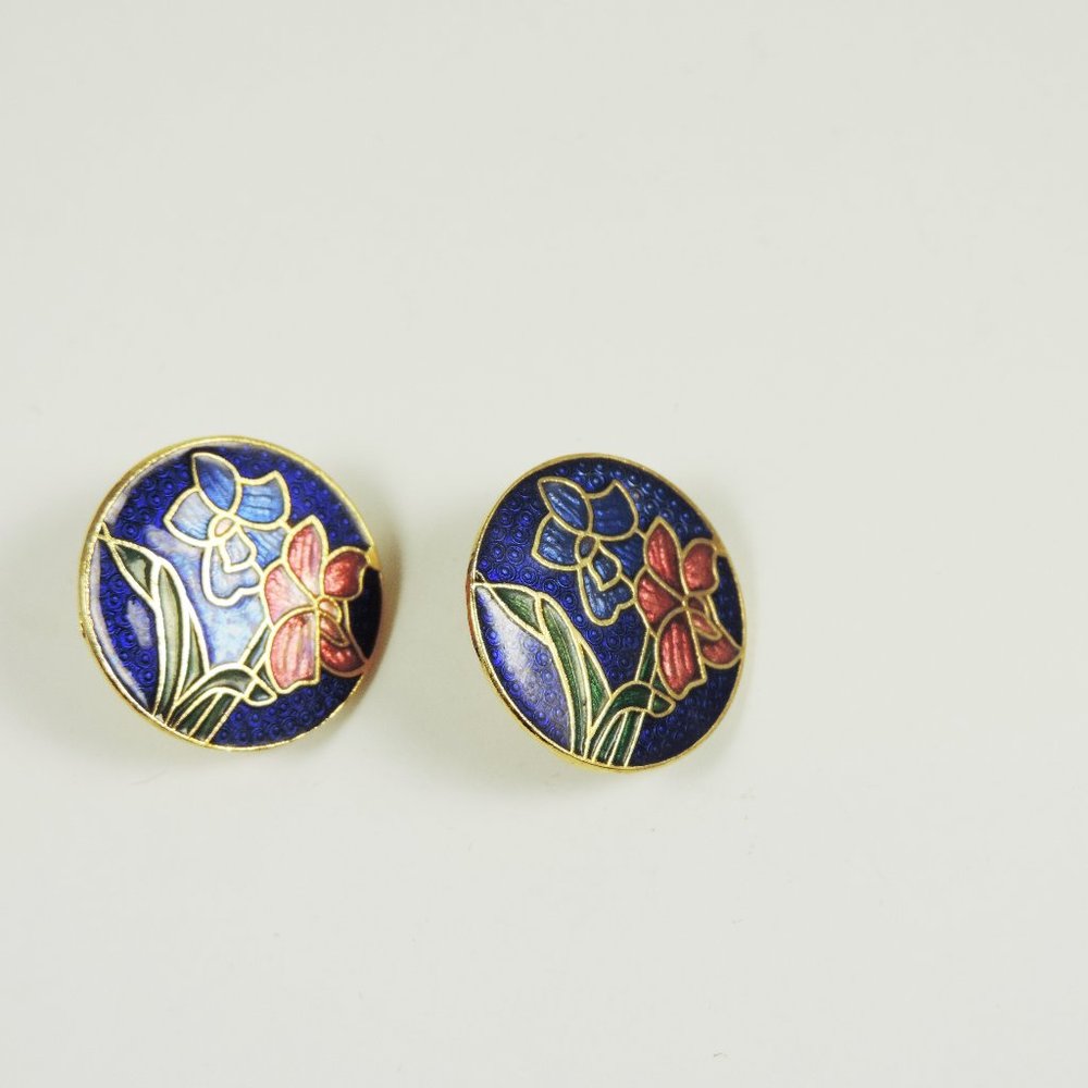 Vintage | Blue and Gold Tone enamel earrings